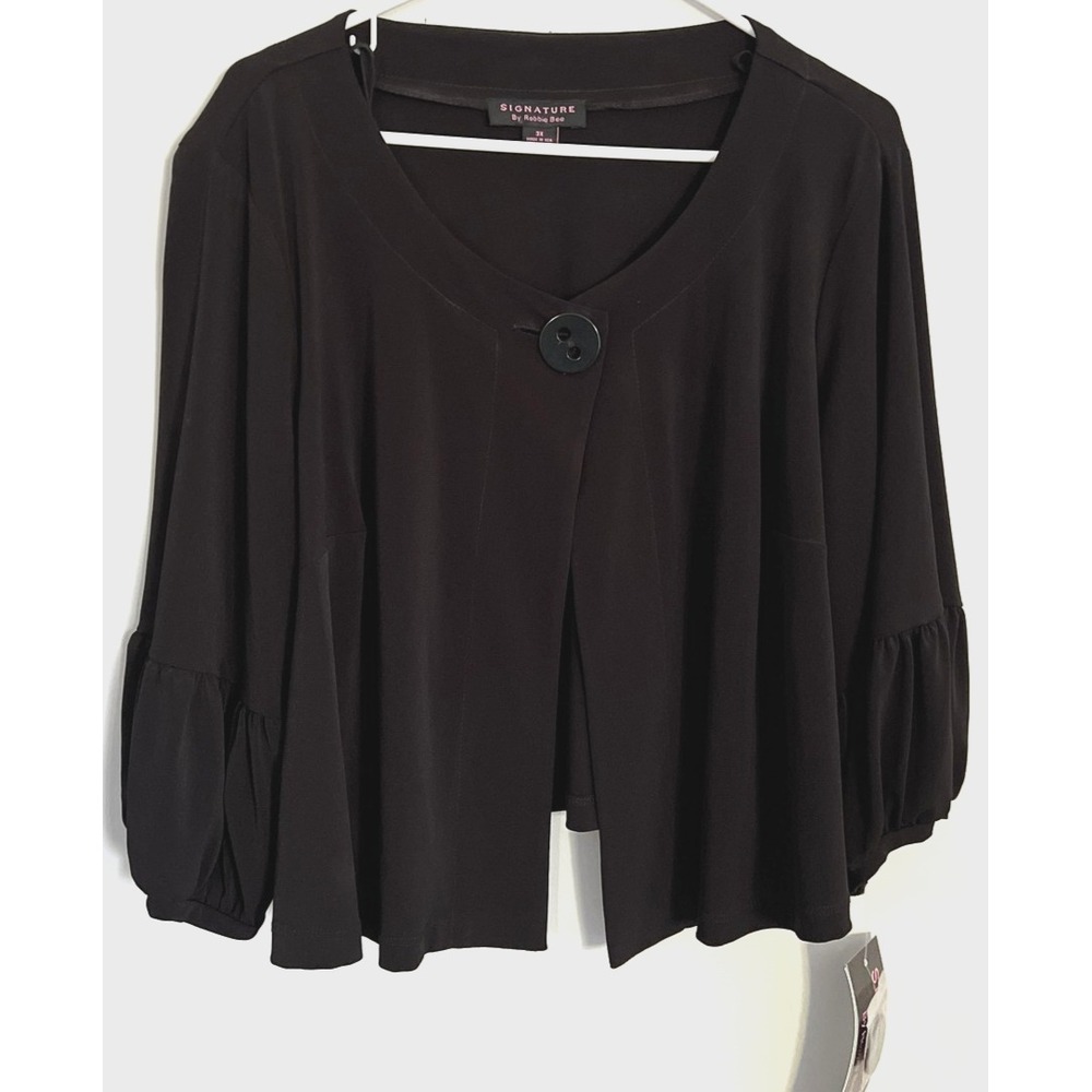 Signature Robbie Bee Sweater Women 3X Black Cardigan One Button Front Flowy NWT